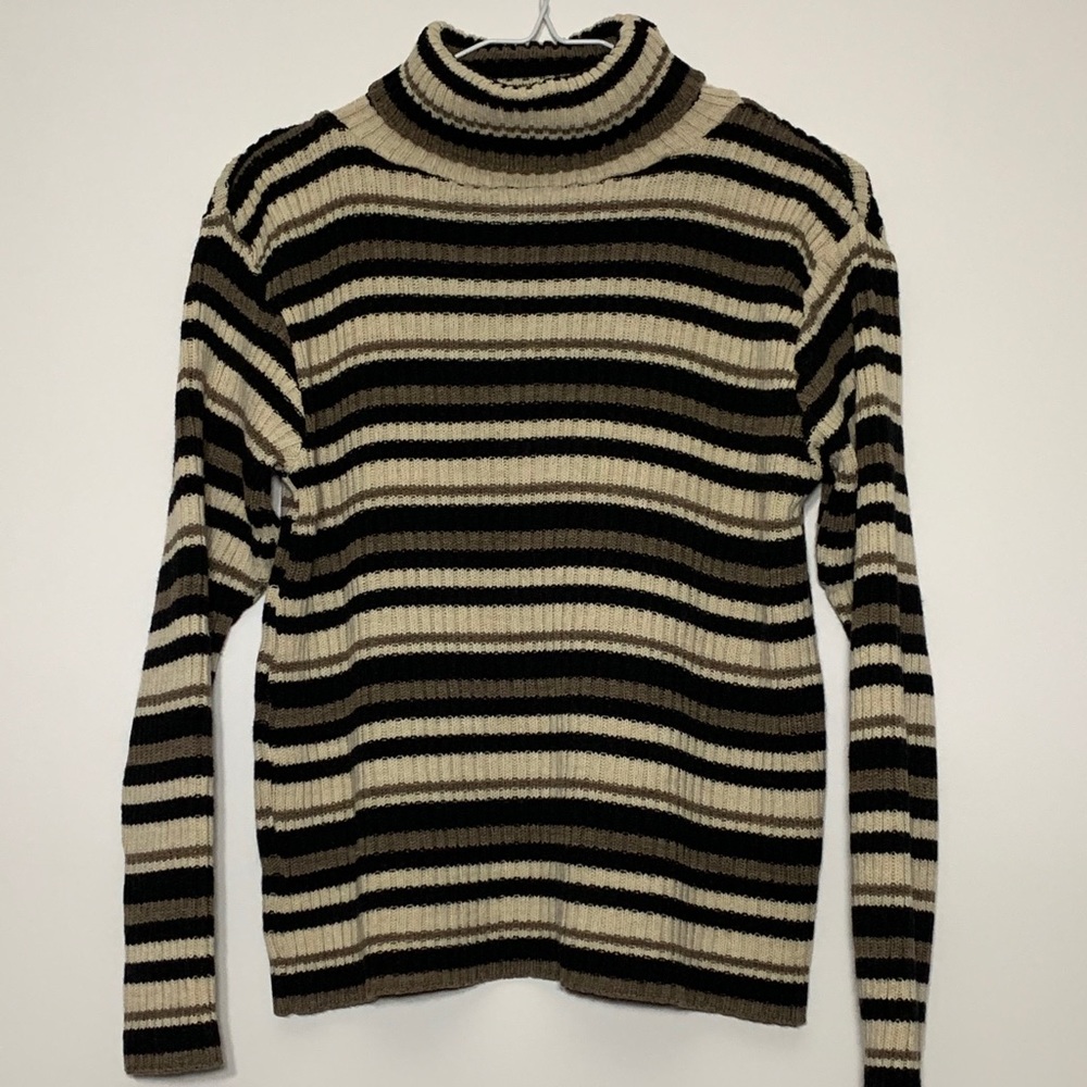 Brown Striped Turtleneck Sweater